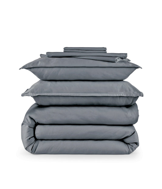 Gris oscuro satén Funda nórdica